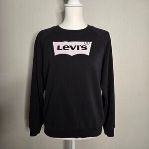 Levi's Big Logo Crewneck Sweatshirt Black White Size M Streetwear Casual Comfy